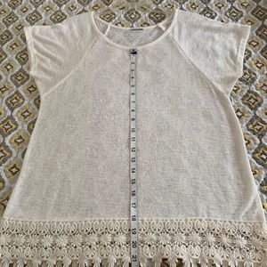 Ivory Boho Crochet Trim Top with Raglan Short Sleeves